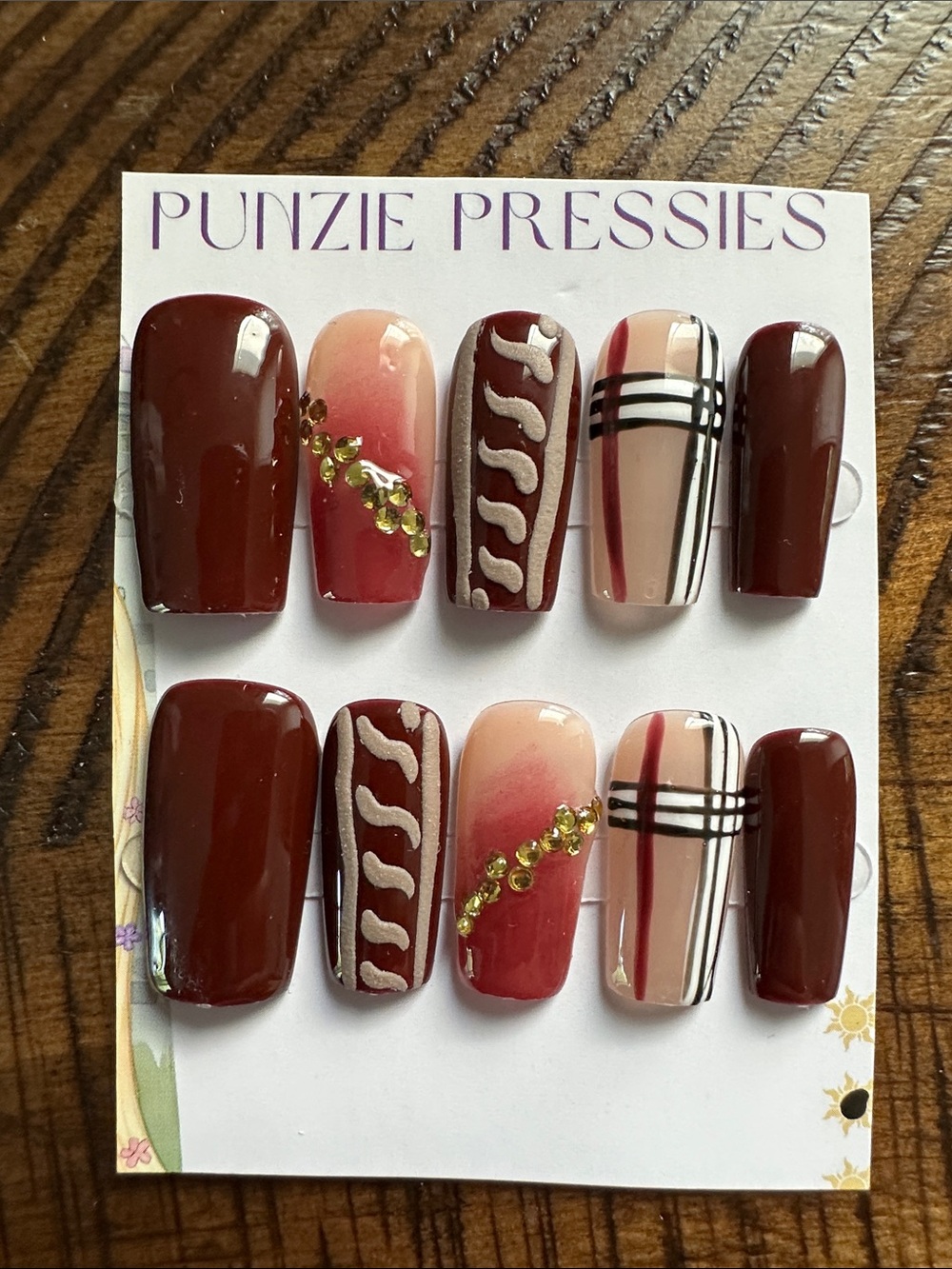 Dark Burgundy & Nude Press-On Nail Set